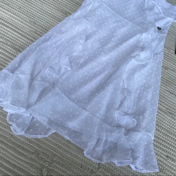 BEBE girls white chiffon w dots dress L/14 - Picture 2 of 11